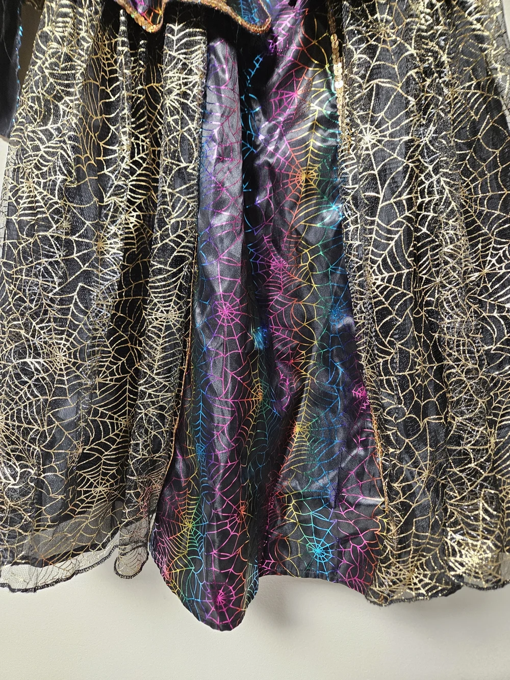 Kids Halloween Sparkle Spiderweb Costume Dress - Black & Multicolor Size 5-6